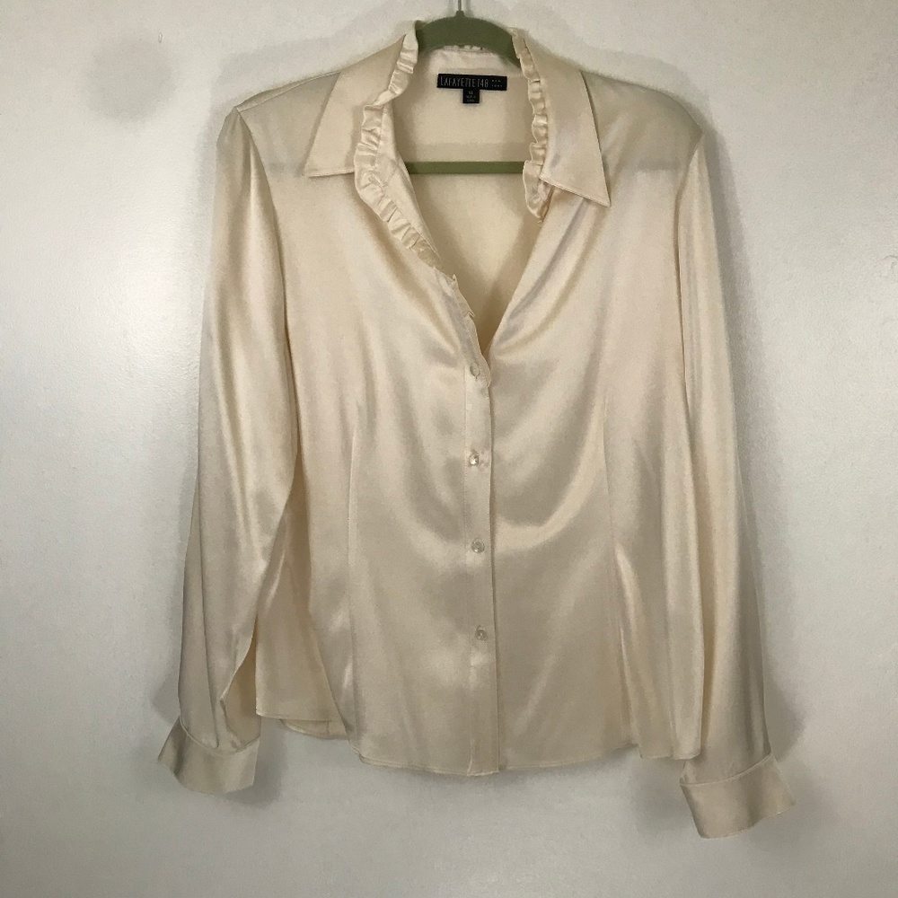 Lafayette 148 100% Silk Cream Blouse 14 - Picture 1 of 8